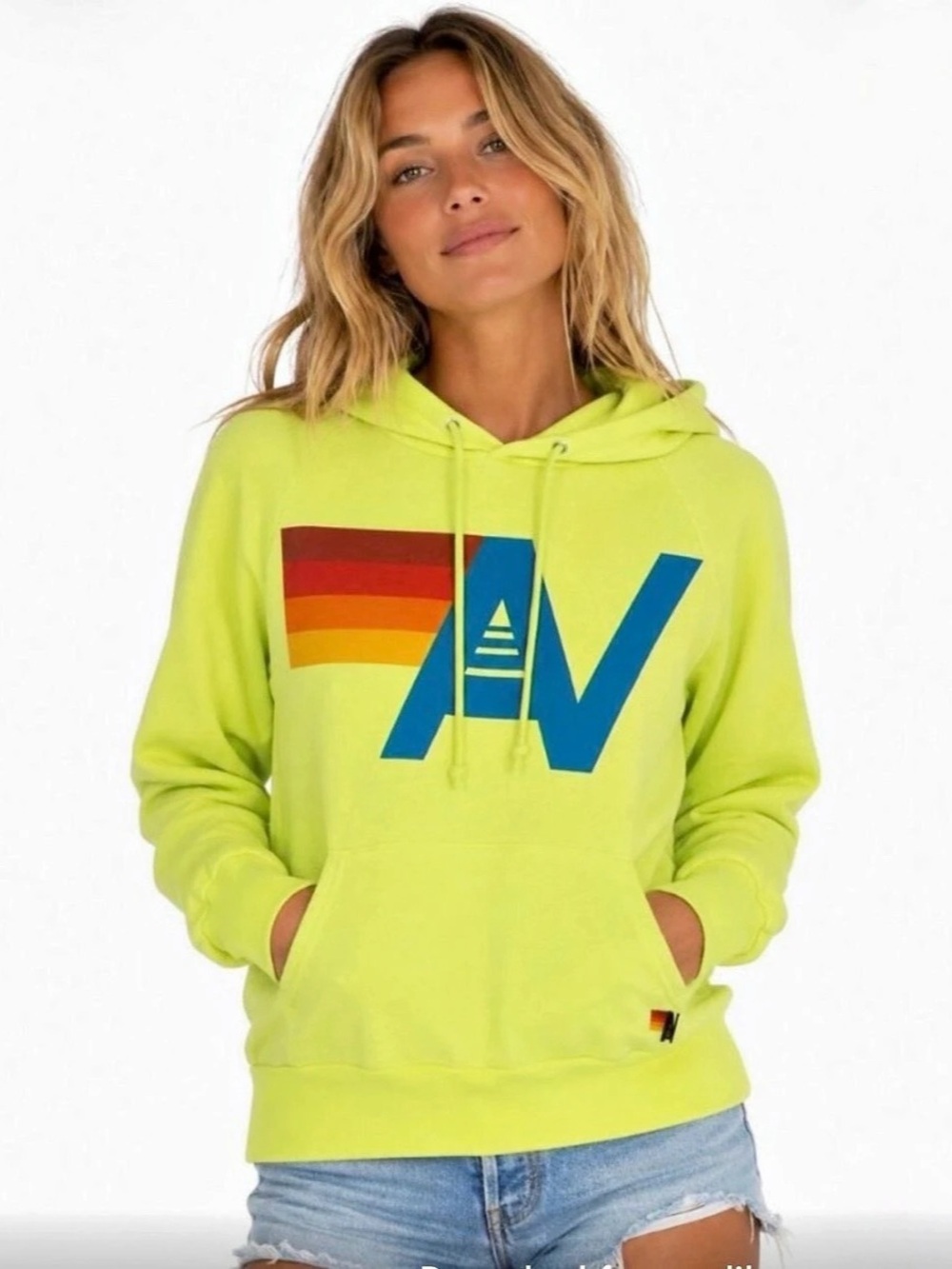 Aviator Nation Venice Pullover Hoodie in Lime - size XS - Flaw